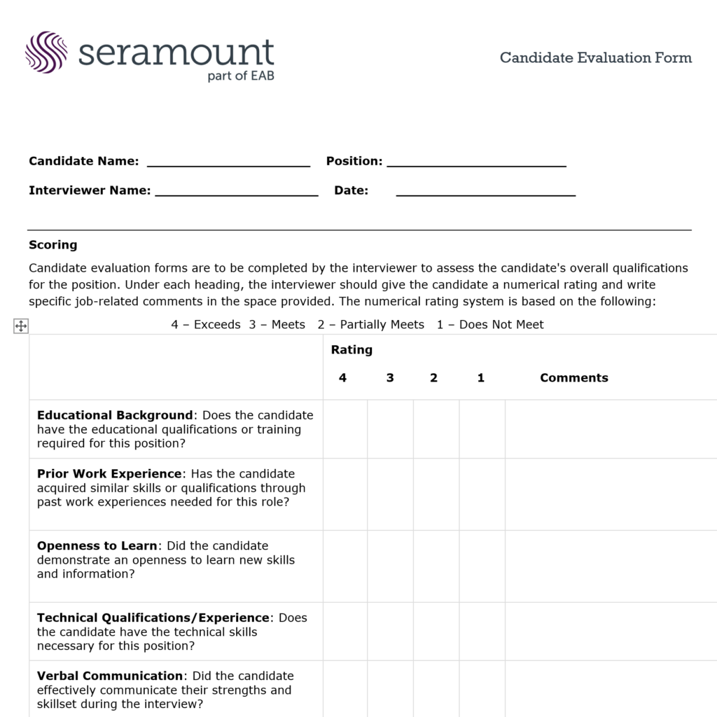 Candidate Evaluation Form Seramount 9993