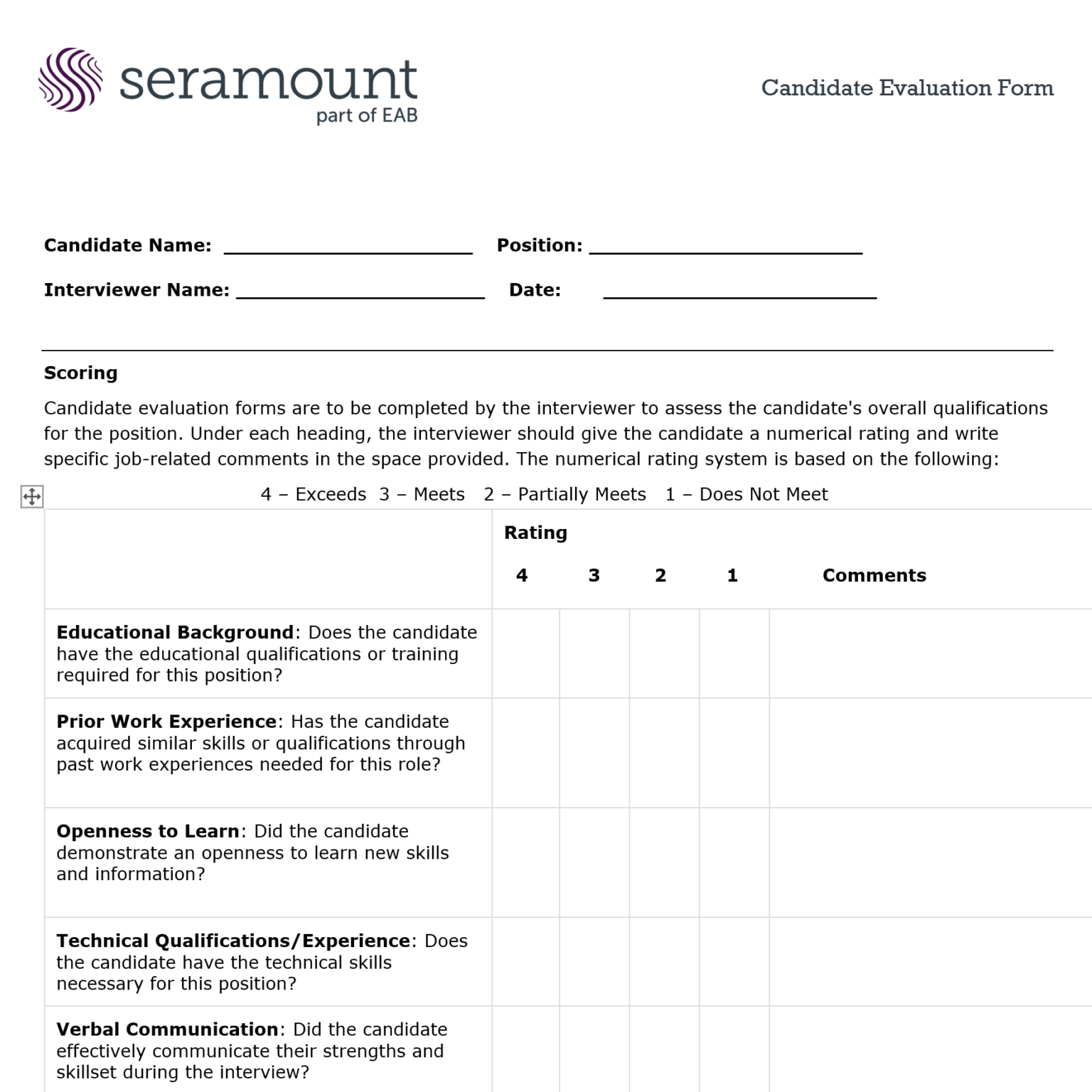 Candidate Evaluation Form | Seramount