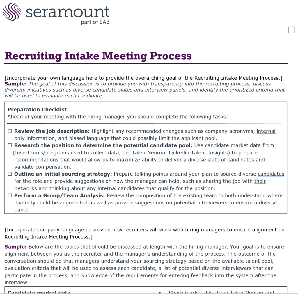 Recruiting Intake Meeting Process (Sample Guide) Seramount