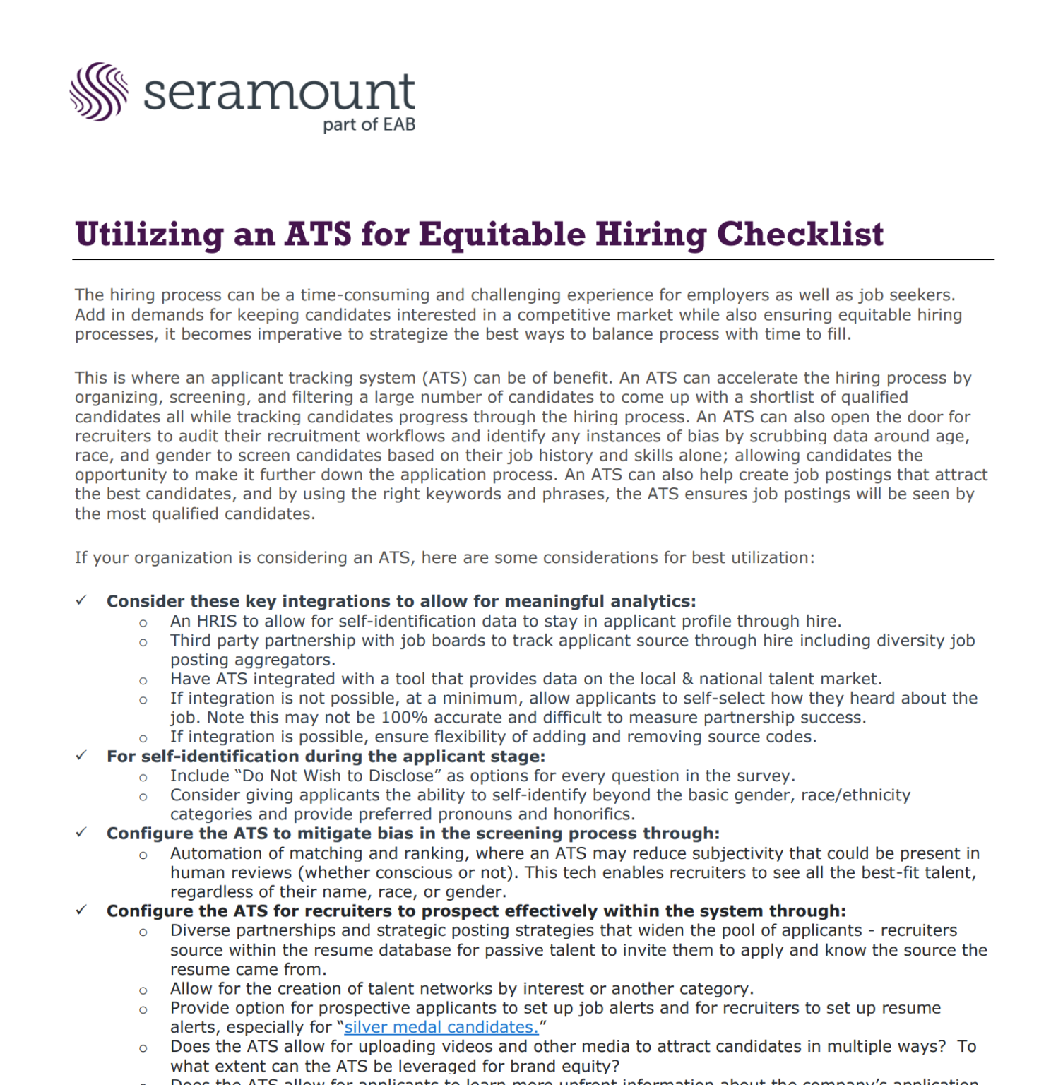 Ats Regents Proctoring Checklist Example.pdf Utilizing an ATS for Equitable Hiring | Seramount