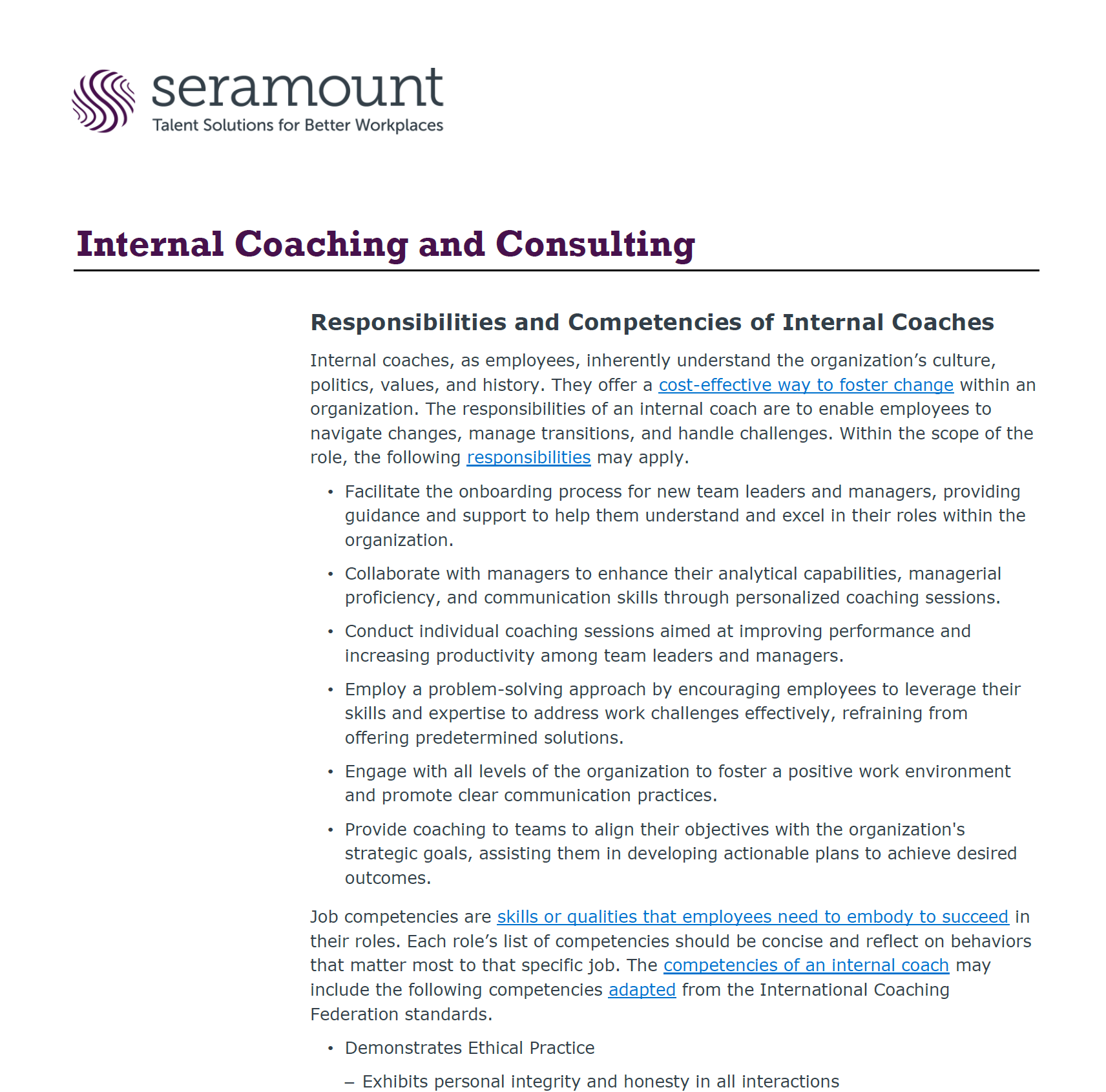 Internal Coaching and Consulting