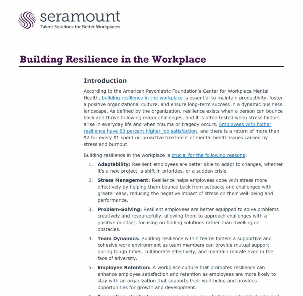 Building Resilience in the Workplace | Seramount