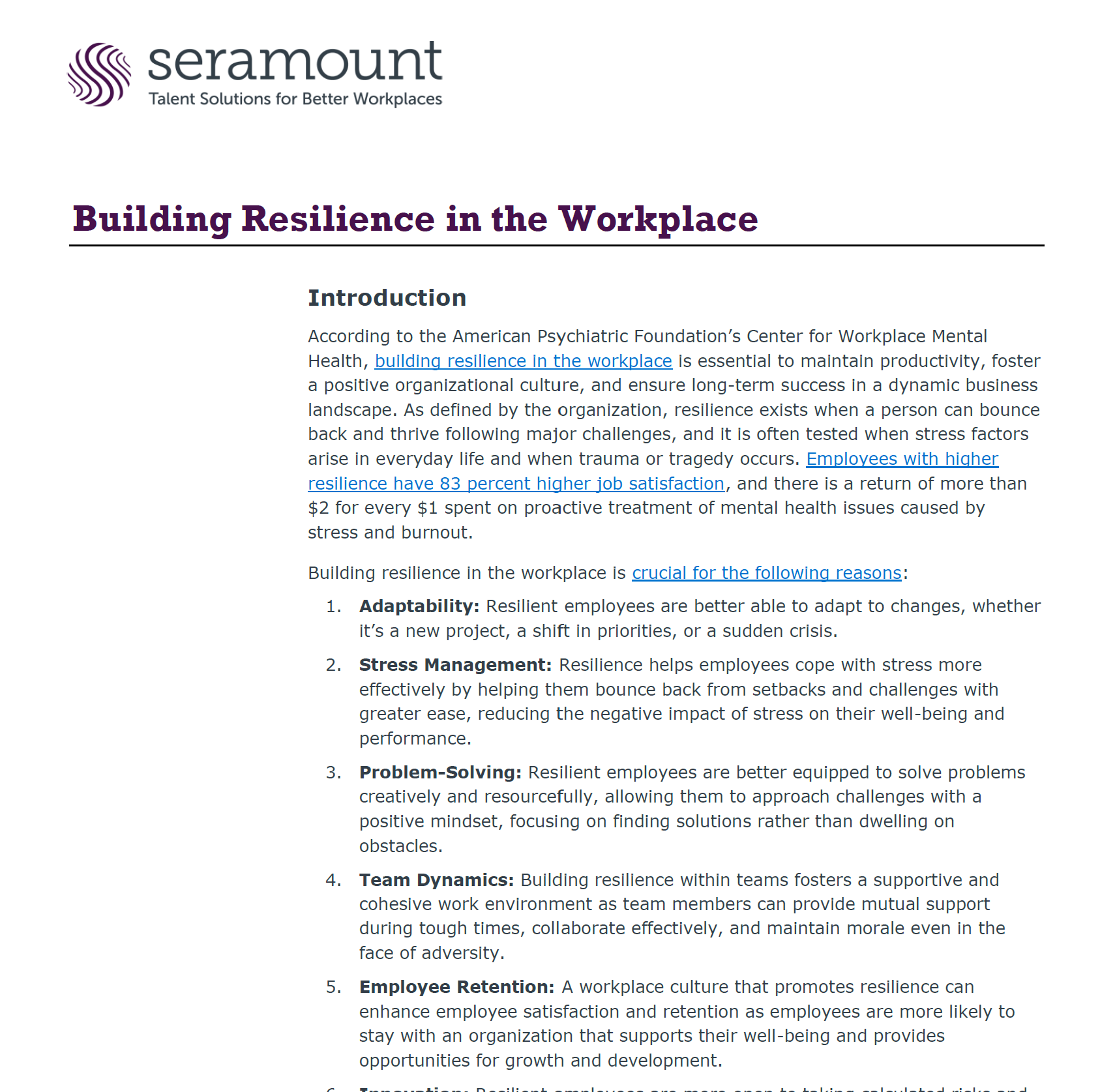 Building Resilience in the Workplace