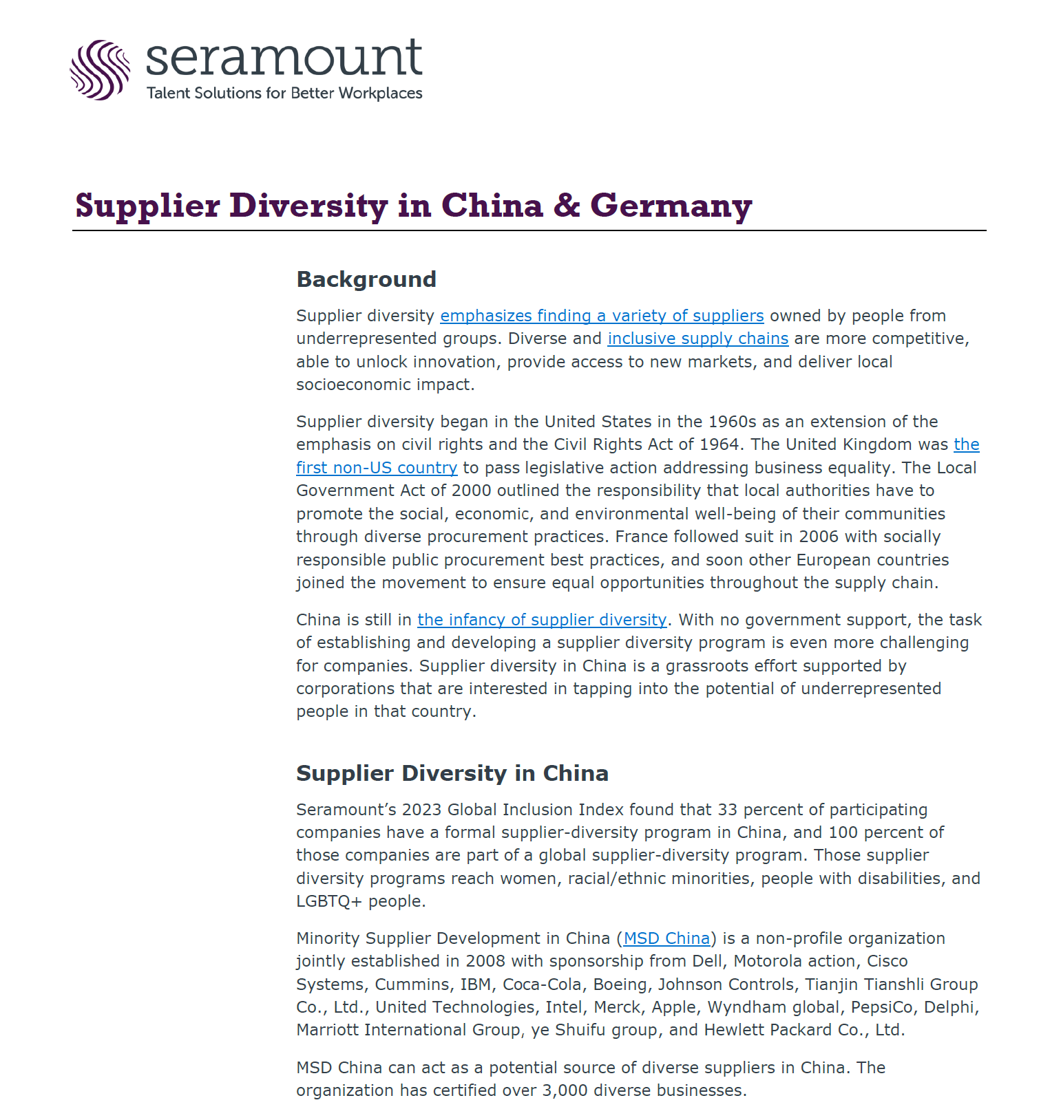 Supplier Diversity in China & Germany