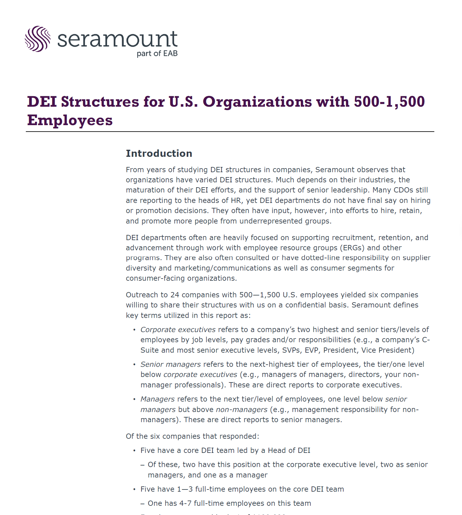 DEI Structures for U.S. Organizations with 500-1,500Employees