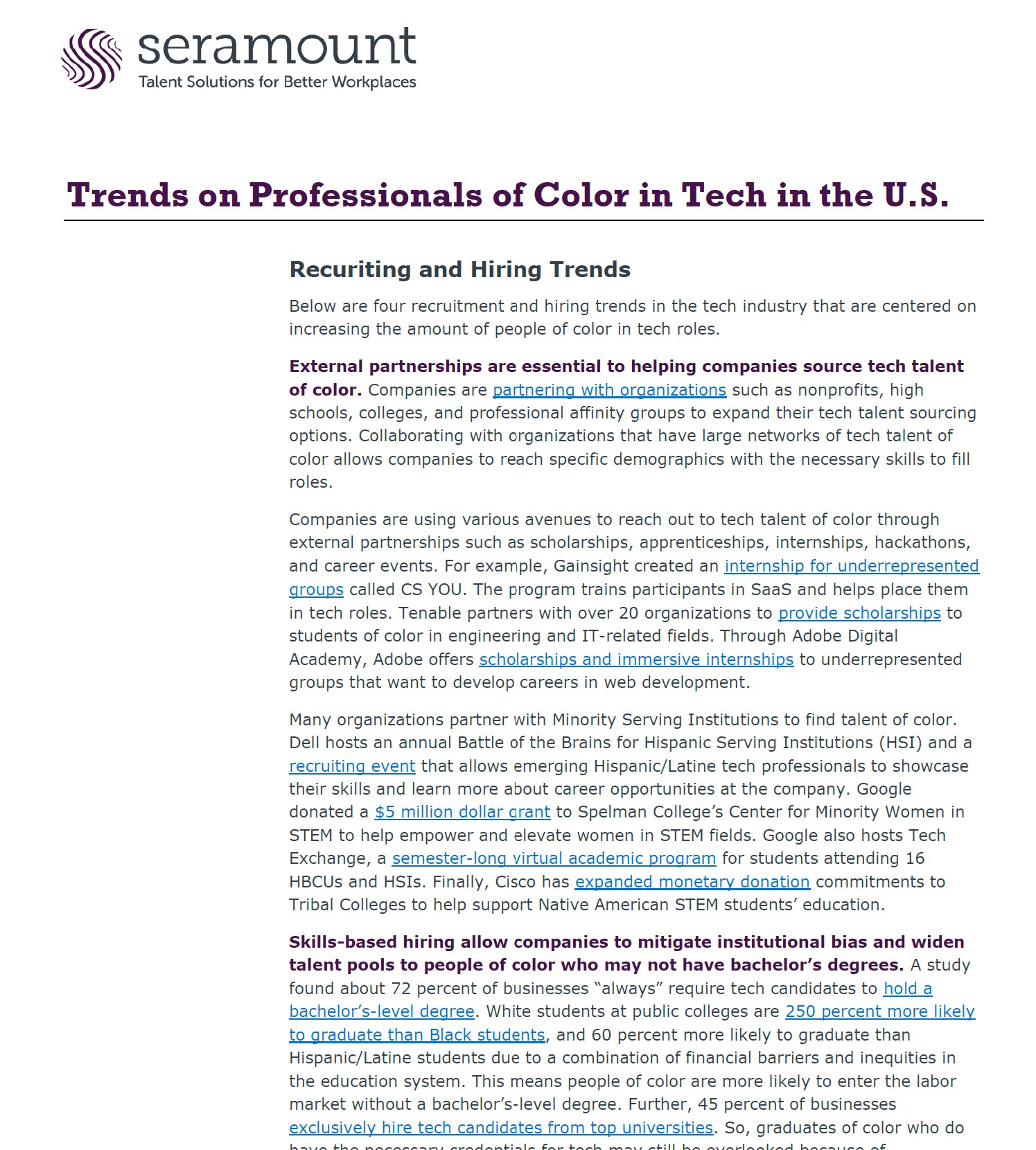 Trends on Professionals of Color in Tech in the U.S.