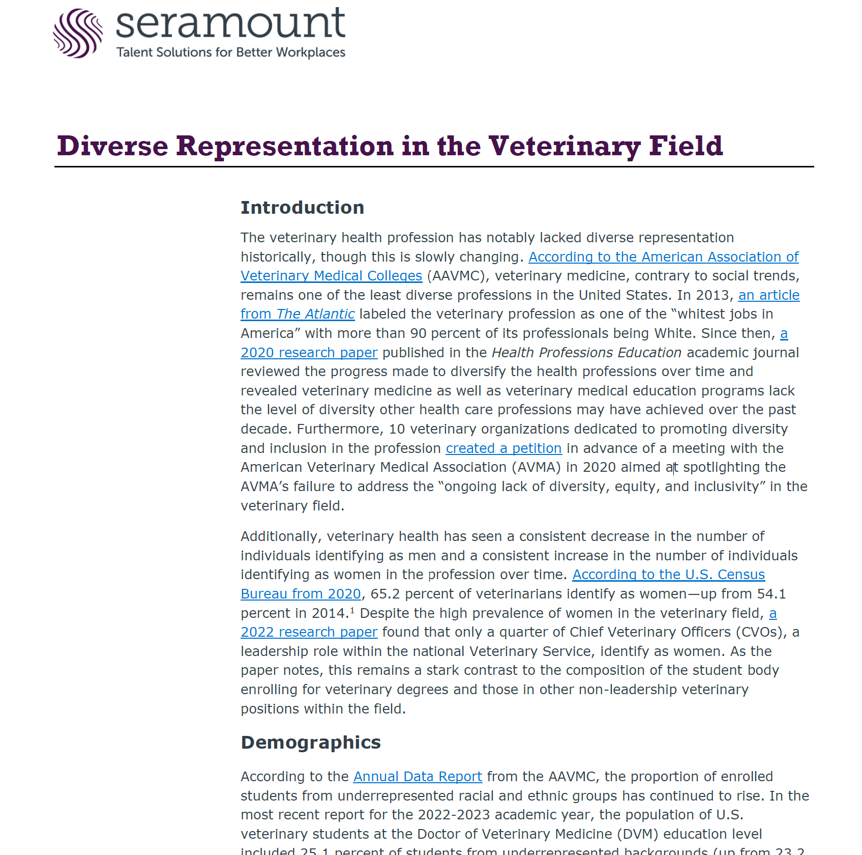 Diverse Representation in the Veterinary Field
