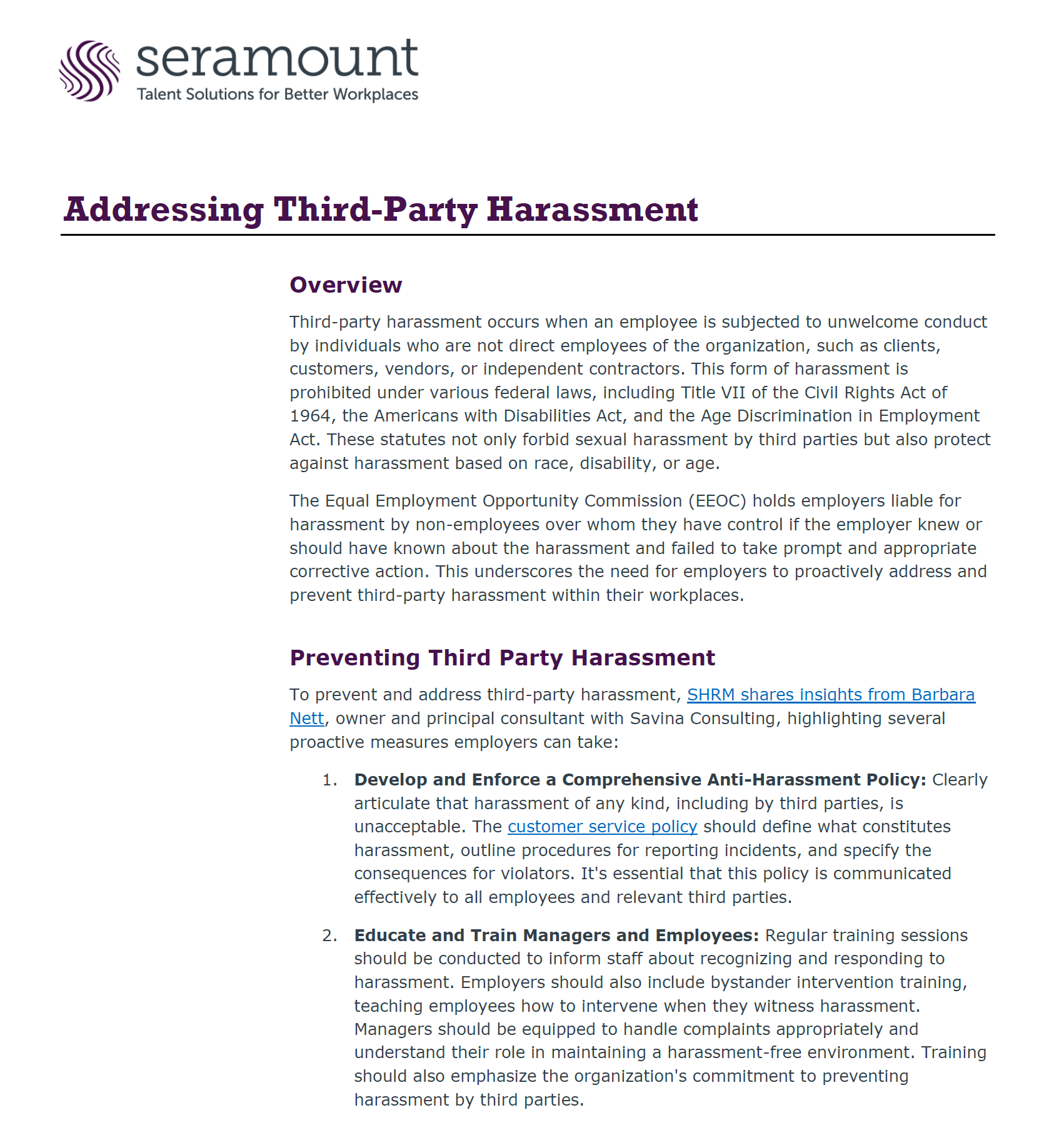 Addressing Third-Party Harassment