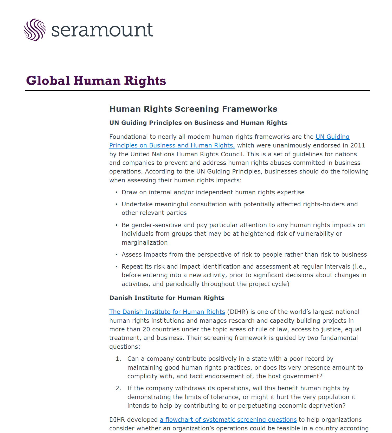 Global Human Rights Frameworks for Business and Investment
