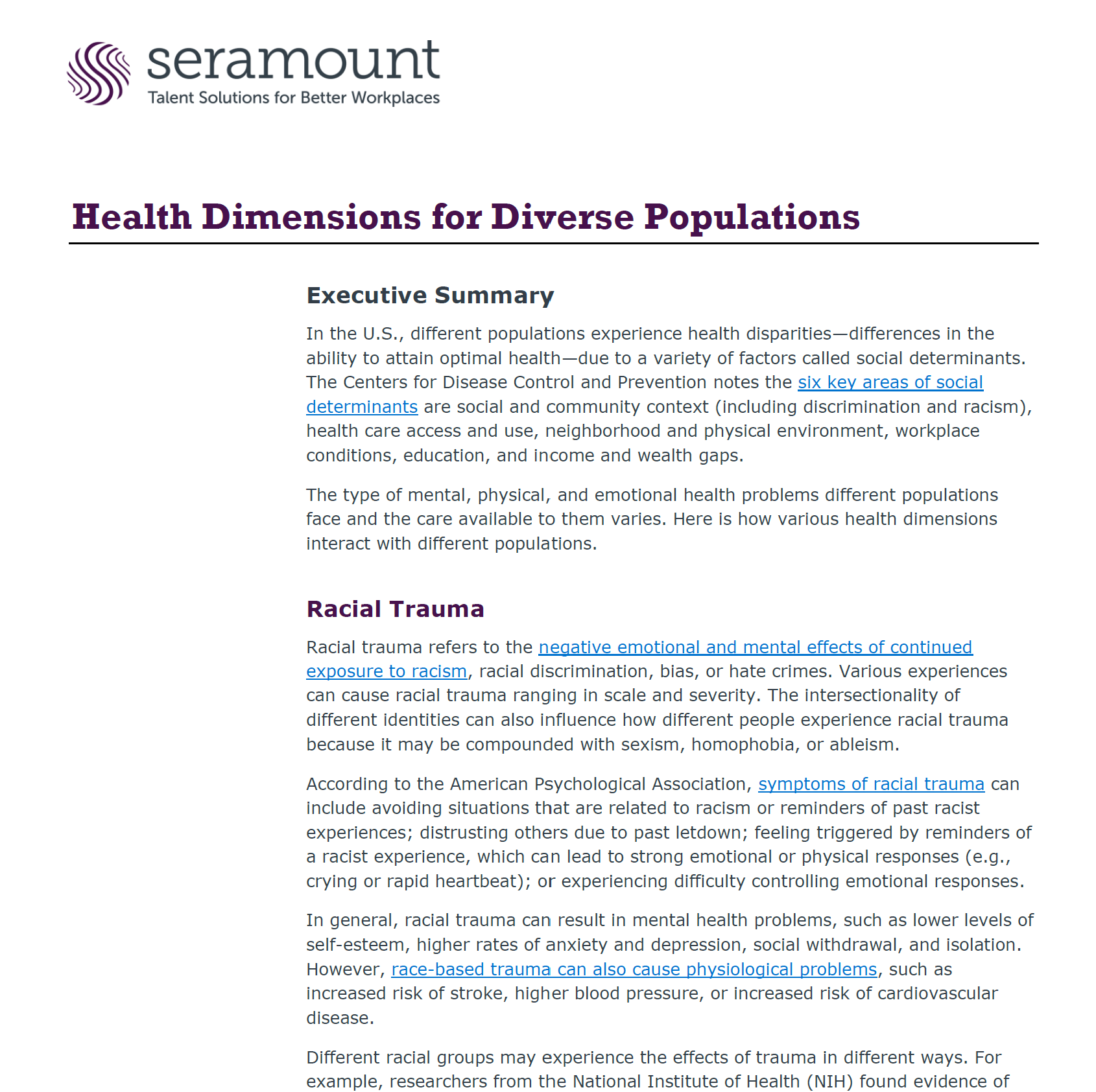 Health Dimensions for Diverse Populations