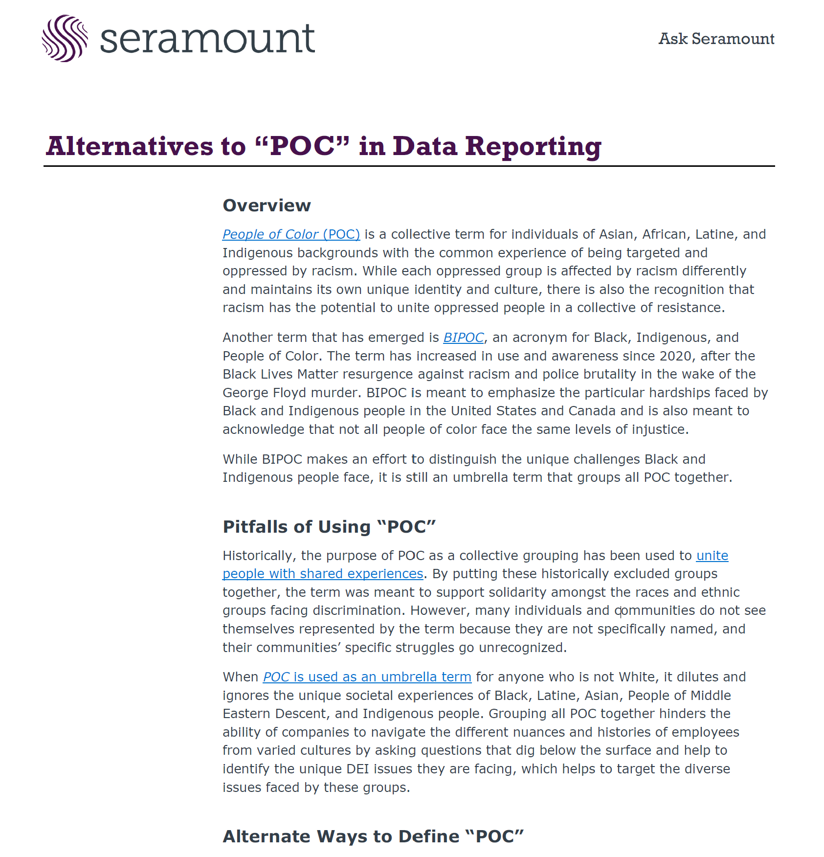 Alternatives to “POC” in Data Reporting