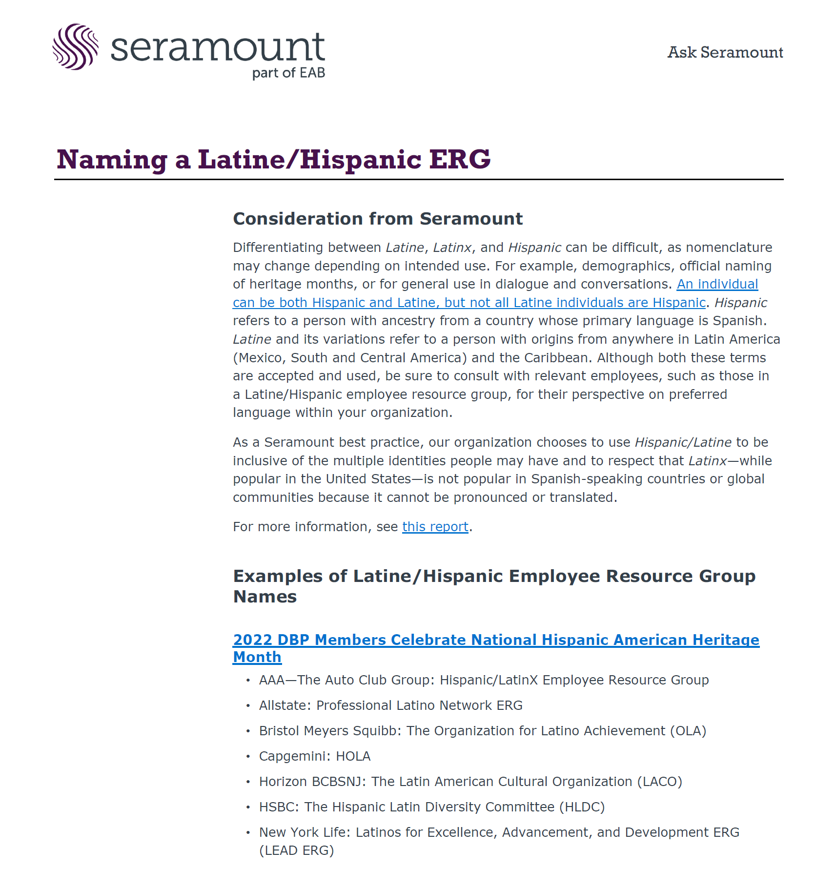 Naming Latine/Hispanic Employee Resource Groups