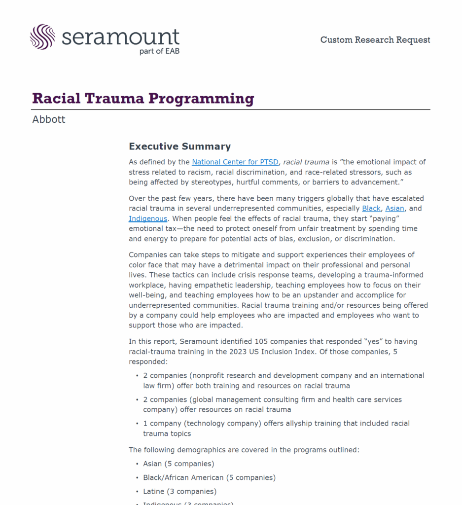 Systematic Racial Support Racial Trauma Programming: How Leading Companies Support Employee ...