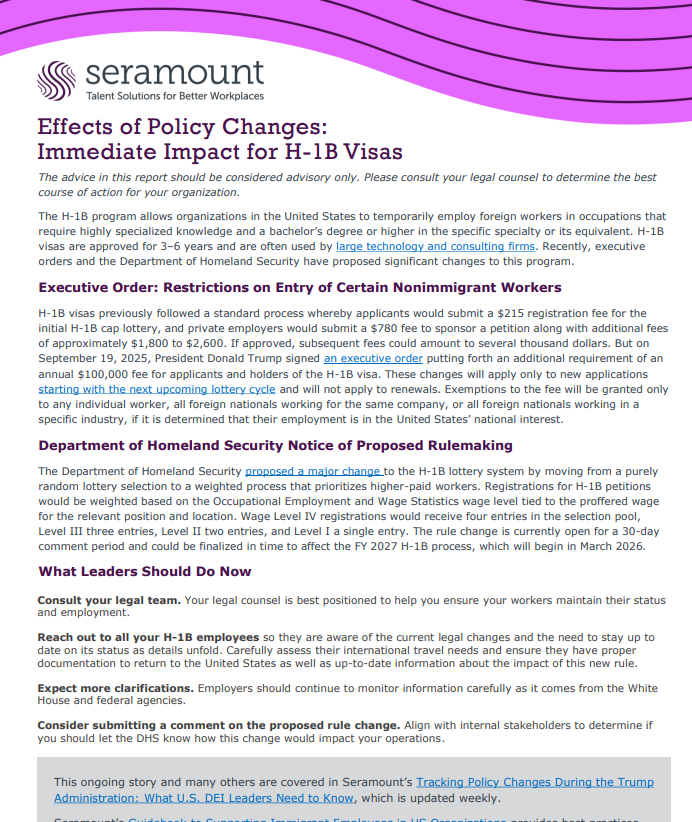 Effects of Policy Changes: Immediate Impact for H-1B Visas