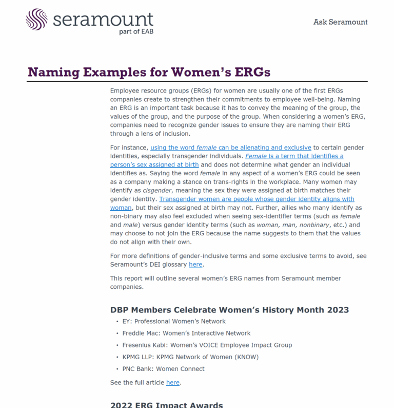 Naming Examples for Women’s Employee Resource Groups
