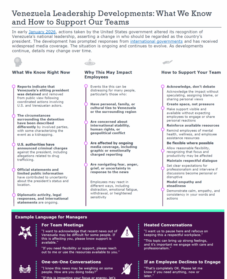 seramount.com ©2026 by EAB. All Rights Reserved. seramount.com Venezuela Leadership Developments: What We Know and How to Support Our Teams