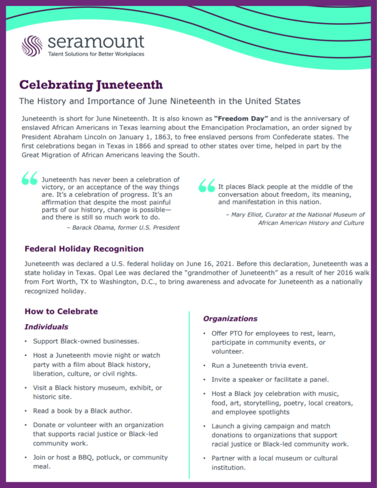 Dive into the historical roots of Juneteenth and discover ways to commemorate this important day with our informative one-pager, tailored to foster employee appreciation and celebration.