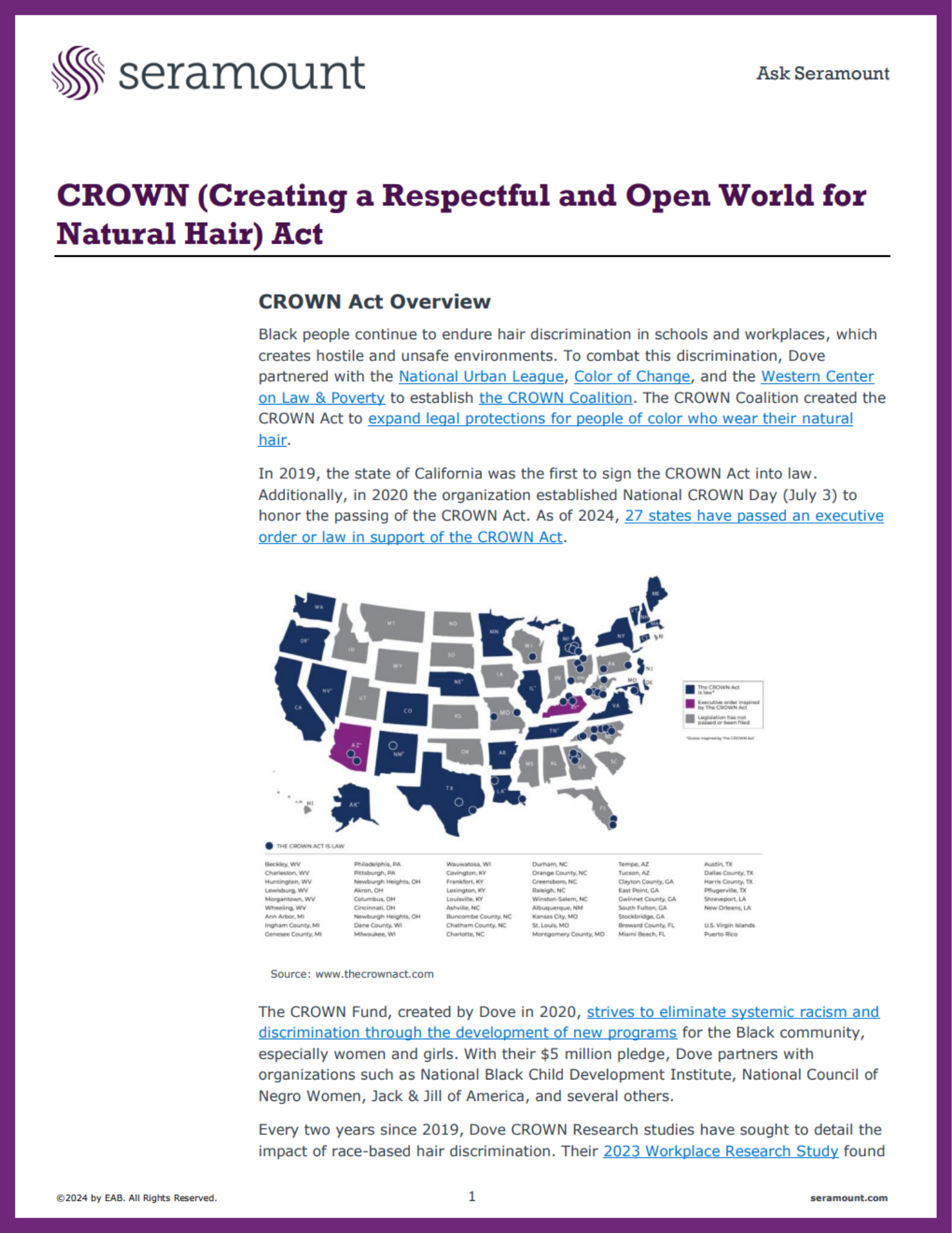 CROWN (Creating a Respectful and Open World for Natural Hair) Act