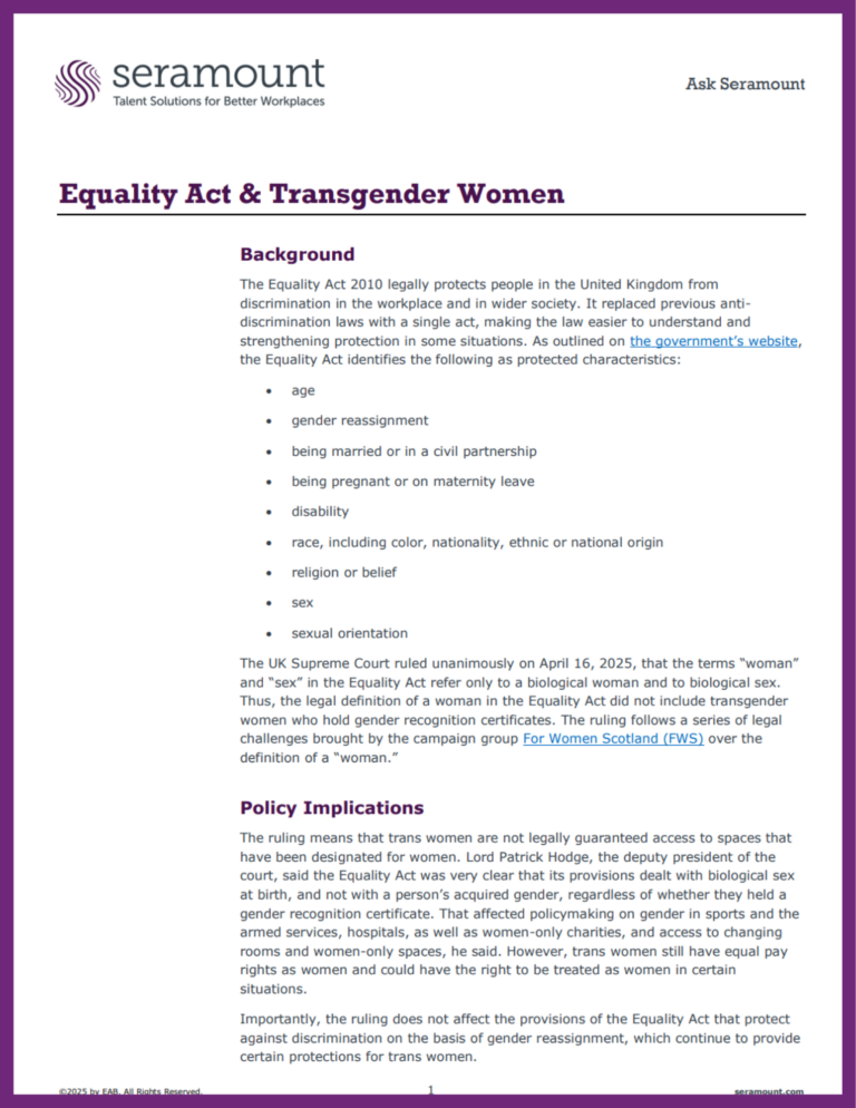 The UK Equality Act: Supreme Court Ruling and Policy Implications
