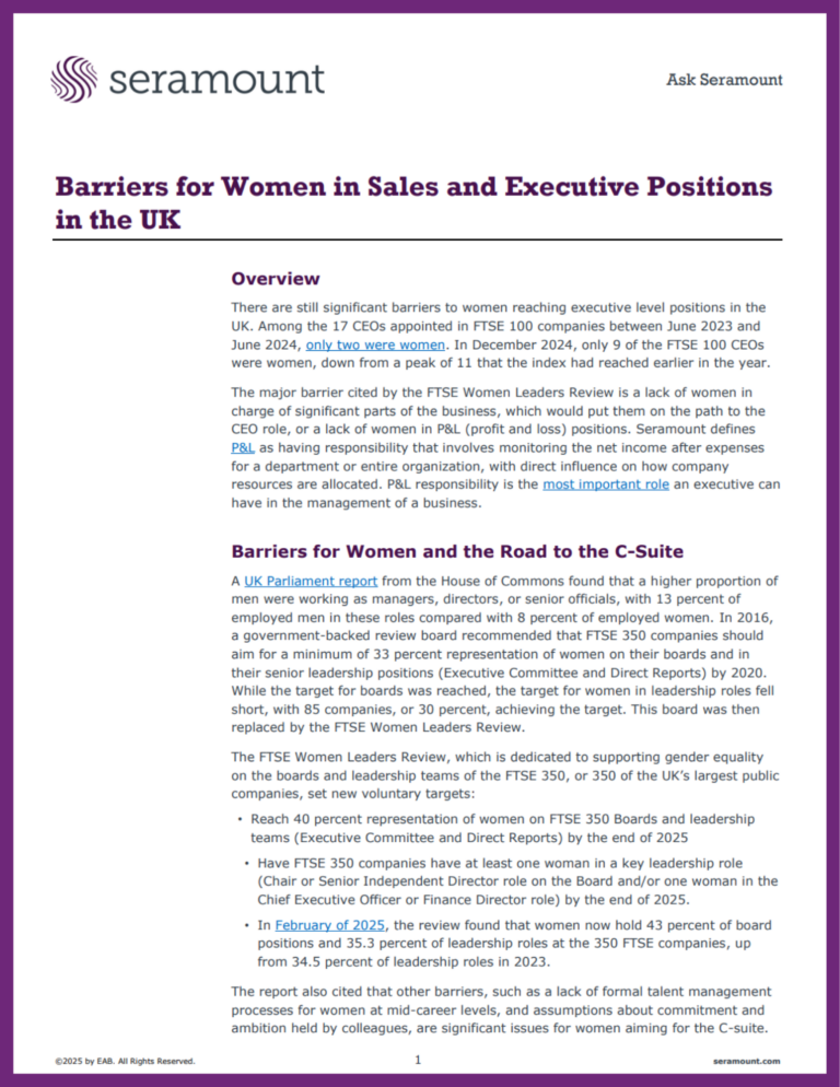Barriers for Women in Sales and Executive Positions in the UK