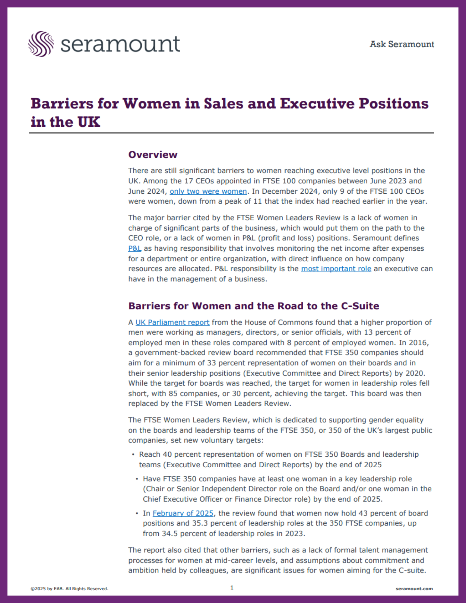 Barriers for Women in Sales and Executive Positions in the UK