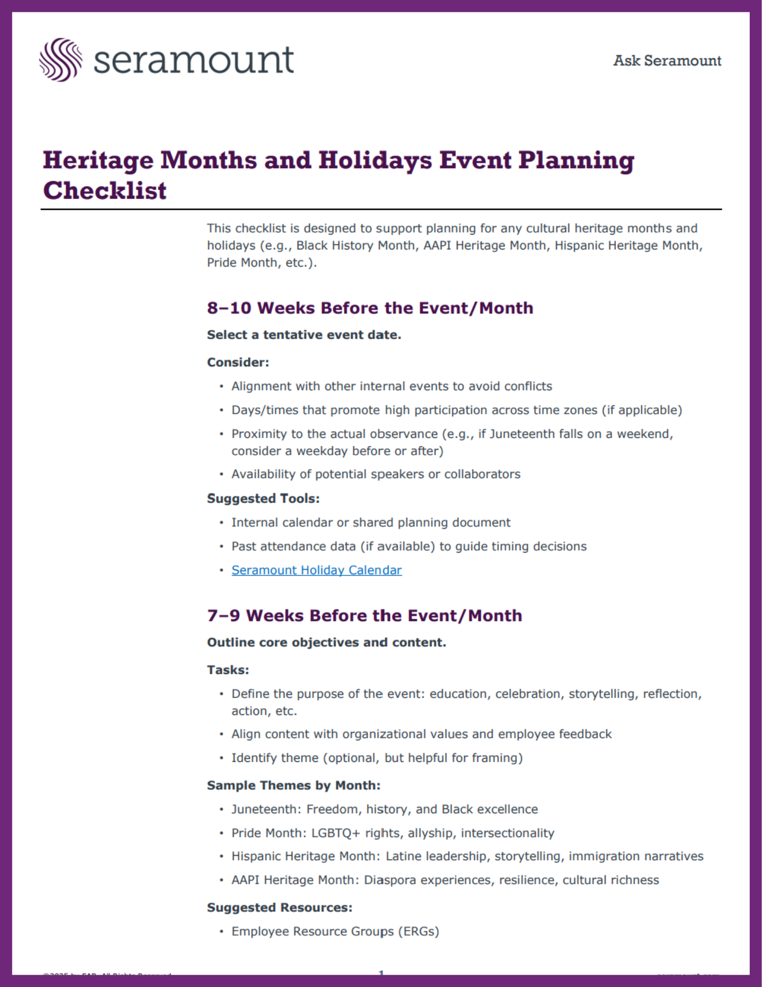 Heritage Months and Holidays Event Planning Checklist