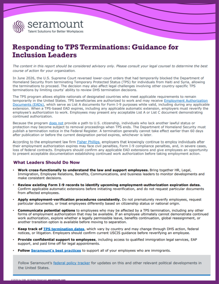Responding to TPS Terminations: Guidance for Inclusion Leaders