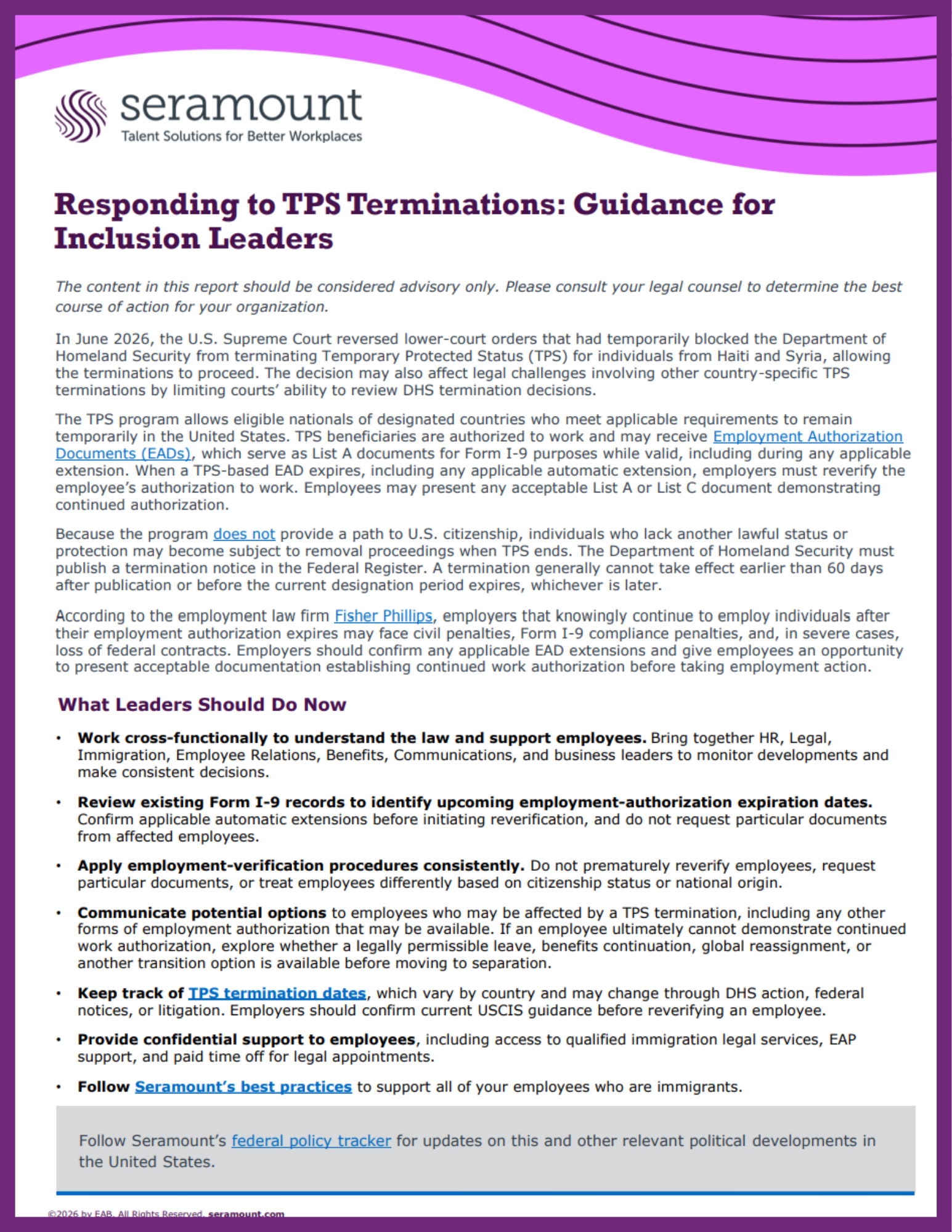 Responding to TPS Terminations: Guidance for Inclusion Leaders